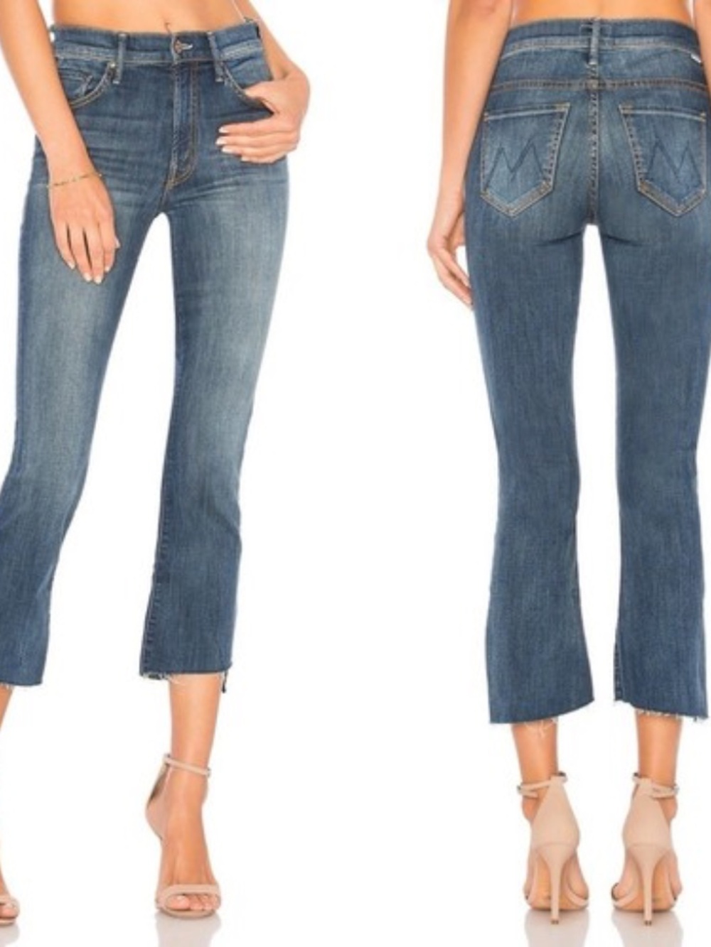 MOTHER The Insider High Rise Crop Step Fray Bootcut Jeans